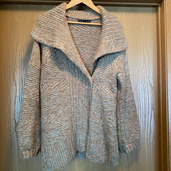 Prana Sweaters - Women's Prana Sukie Chunky Knit Sweater Duster Cardigan Size tan/blue M Wool